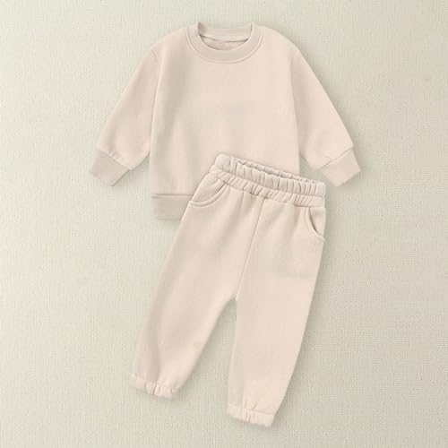 Kids Tracksuit Casual Sweatsuit 2Piece Long Sleeve Tops Crewneck Sweatshirt Solid Color Sweatpants with Pockets3