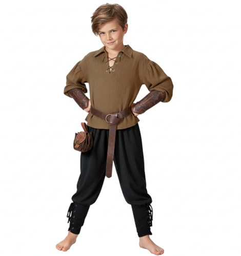 Image of Kids Medieval Viking Pirate Renaissance Tunic Pants Accessories Costume for Boys Cosplay 3-14 Years