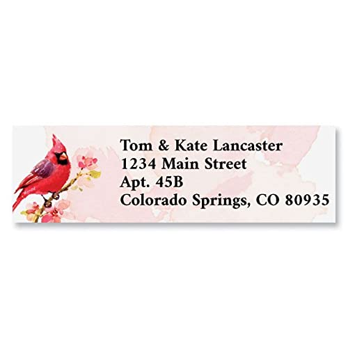 Cherry Blossoms Cardinal Personalized Classic Return Address Labels - Set of 240, Self-Adhesive, Flat-Sheet Select Labels, by Colorful Images