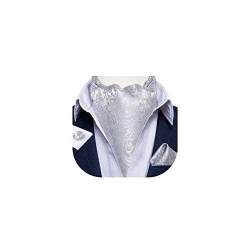 Image of DiBanGu 3PCS Ascot Ties for Men Wedding Jacquard Woven Silk Ascot Cravat for Men Cravat Tie and Pocket Square Set