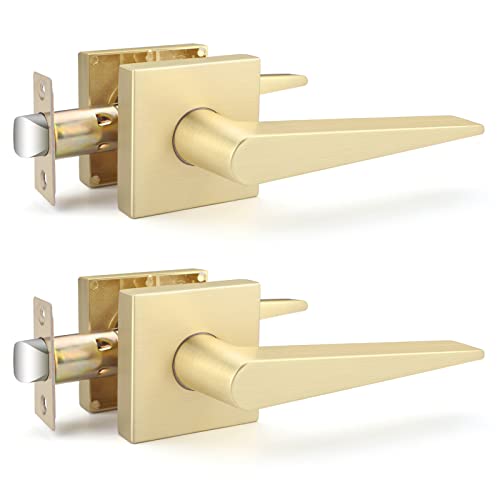 EHOMEWARE 2 Pack Passage Door Lever for Hall/Closet, Gold Door Handles, Heavy Duty Door Lever with Modern Design, Reversible for Right or Left Handed Doors