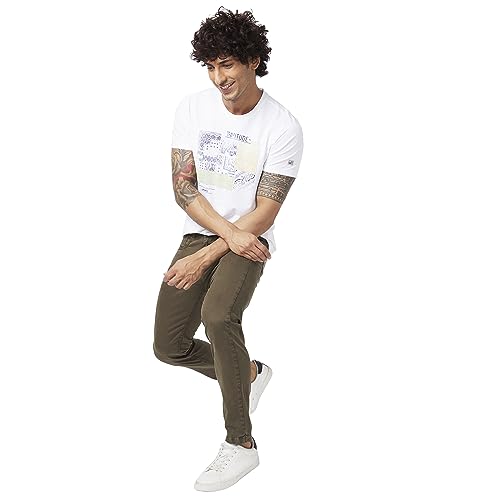 Image of Spykar Men Olive Green Cotton Slim Fit Ankle Length Mid Rise Trousers