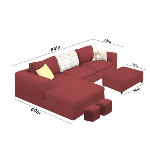 Image of Koza LHS 4 Seater L Shape Sofa Set with Center Table for Living Room (Maroon Fabric) Premium Fabric Sofa