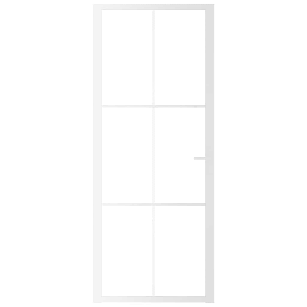 Innentür 83 x 201,5 cm weiß gehärtetes Glas Aluminium