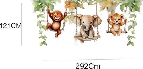 Image of Jungle Theme Wall Sticker for Kids Room Decor - Fun Animal Growth Chart with Giraffe, Elephant, Tiger, Panda, and More - Peel & Stick Removable Nursery Wall Decal (D, Extra Large)