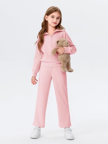 Image of Haloumoning Girls 2 Piece Outfits Sweatsuit Half Zip Long Sleeve Sweatshirts Sweatpants Tracksuit Sets 5-14 years