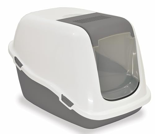 Ella Kattenbak met deksel. Plastic kattentoilet met luchtfilter. Geen verspreiding van geur en kattenbakvulling. Eenvoudige reiniging. 57 x 39 x 38 cm. Grijs