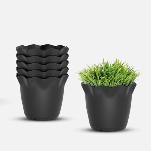 Image of YUCCABE ITALIA SHERA Flower Plastic Flower Pot Unbreakable Round Shape Planter with Drainage Holes Planter Suitable for Home Garden Seedling Indoor and Outdoor (Grey, 4 INCH - 6 Pcs)