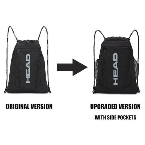 HEAD Waterproof Gym Sackpack for Sport with 2 Zipper Pockets, Large Drawstring Backpacks for Men with Side Pockets for Water Bottle4