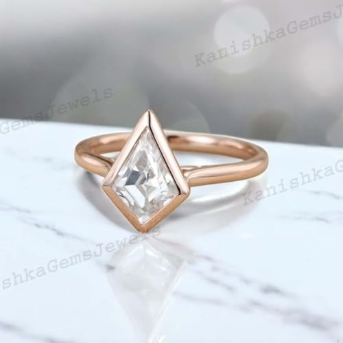 7x11 mm Kite Cut Moissanite Engagement Ring for Women Solid Rose Gold Plated Bezel Setting Handmade Alternative Fine Jewelry Fourth of July Gift for Her4