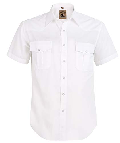 Mens Western Cowboy Pearl Snap Short Sleeve Casual Two Pockets Work Solid Derss Button Up Wrinkle Free Shirts