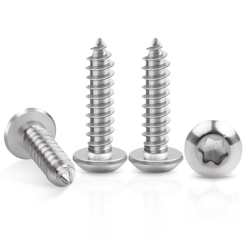 50 Stück Blechschrauben M4 x 16 mm, Leryati Edelstahl Flachkopf mit Scheibe Torx Schrauben, A2 V2A Holzschrauben Linsenkopf Vollgewinde, Selbstschneidende Schrauben Rundkopfschrauben Silber