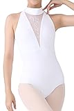 Dance Elite - Isadora - Deep V mesh Front Dance leotard. Leotards for Women Ballet and Dance (White, Adult S)