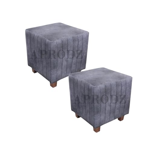 Image of APRODZ Printed Ottoman Stool Upholstered Foam Cushioned Pouffes for Living Room | Puffy Muddha Stool for Footrest & Sitting, Velvet Pouf Stool, Furniture for Home Decor, Office Set of 2(Hale Navy)