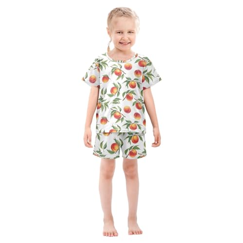 Pajama Short Sets Peaches Branch Pattern Soft Cotton Summer Sleepwear 2 Piece PJS Size 5-14T4