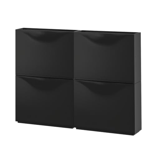 Image of TNT THE NEXT TREND Space Saving Shoe Rack Cabinet | Dustproof Flip Door Shoe Storage Organizer | Modern Minimal Shoe Stand for Entryway, Living Room, Bedroom & Hallway | Black Finish (Pack of 4)