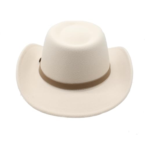 Image of LIDHAY Women Men Classic Felt Wide Brim Western Cowboy Cowgirl Hat with Belt Buckle