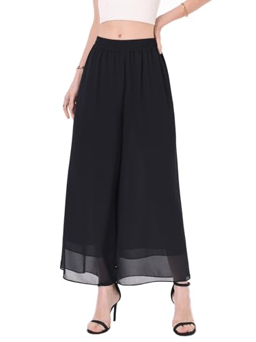 heipeiwa Women's Capris Crop Chiffon Pants Summer Beach Vacation Culottes Casual Dress Wide Leg Palazzo Pants4