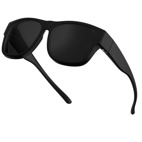 grinderPUNCH Polarized Sunglasses Fit Over Glasses, Wrap Around Sunglasses for Men and Women to Fit Over Glasses UV Protection Lightweight (Black)