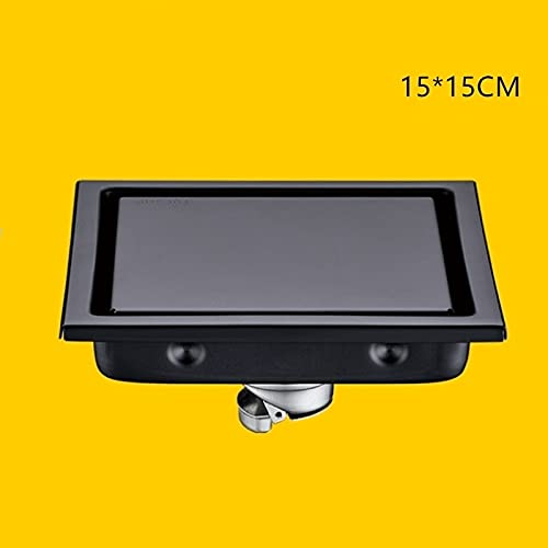 Bodenablauf,Duschablauf fünfzehn X15 cm 304. Edelstahl Dusche Drain Schwarz Badezimmer Bodenabfluss Fliesen Einsatz Square Anti-Geruch Boden Abfallgitter(15cm B)