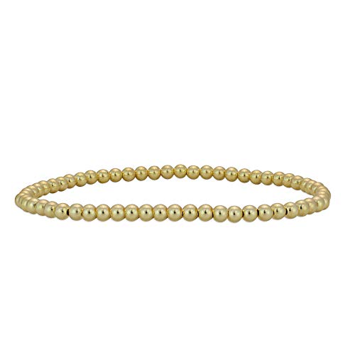 Anela 14kt Gold Filled Bracelet, 3mm Gold Filled Beads, Stretch and Stackable, Water Resistant to Swim or Shower, Dainty Woman Bracelet for Everyday Use, Stretch and Stackable, Hand Made in USA