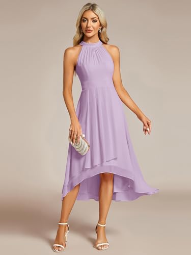 Image of Ever-Pretty Women's Halter Chiffon Midi Cocktail Wedding Guest Dress