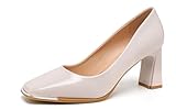 Women's Elegant Block Heel Pumps, Luxurious Square Toe Slip-On Heels with Cushioned Insole, Timeless Dress Shoes for Work & Special Occasions (Beige, US Footwear Size System, Adult, Women, Numeric, Medium, 8)