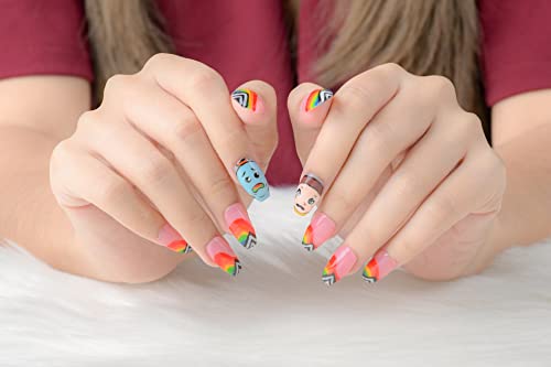 UPHUNAL Press On Nails With Design, Handmade, Full Cover Acrylic Nail Tips ,False Nails 24Pcs Artificial Fake Nails, Elegant, High Quality Gel Nails ,Gifts for Women and Girls (Cute Pink Cartoon)