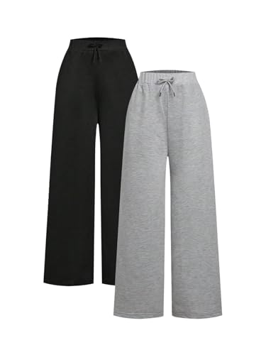 SOLY HUX Girl's Sweatpants 2 Packs Drawstring Waist Wide Leg Baggy Long Pants with Pockets