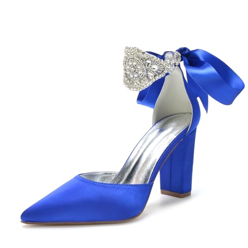 ADMLZQQ Women's Pointed Toe Wedding Heels for Bride Comfortable Wedding Shoes High Heels Rhinestones Bridal Evening Prom Party Dress Shoes Pumps