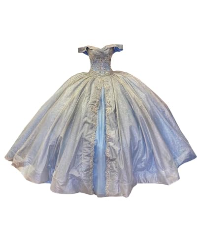 2025 Glittery Sequined Fabric Rhinestones Off The Shoulder Prom Formal Quinceanera Dresses Ball Gown