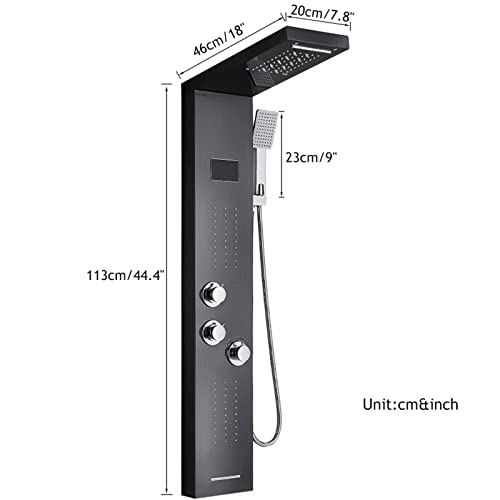 Columna de Ducha Negro con Panel de Ducha de Acero Inoxidable y LED, Sistema de Ducha con 5 Funciones, Hidromasaje y Ducha Cascada miniatura 4