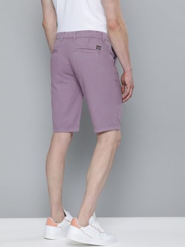 Image of The Indian Garage Co Men Slim Fit Solid Mid-Rise Chino Shorts Dusty Purple