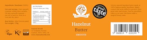 Nutural World - Smooth Hazelnut butter (170g) - 100% Pure/Single Ingredient - Great Taste Award winner