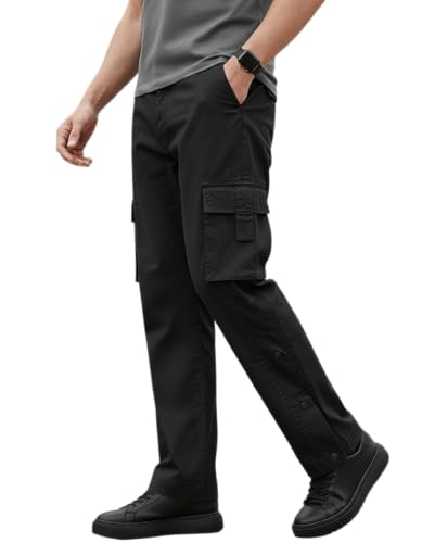 Image of Men's Cotton Cargo Pants | Stylish Elastic Drawstring Waist | Multi Pocket Tactical Pants | Casual Streetwear Utility Comfortable Regular Fit Outdoor Cargos