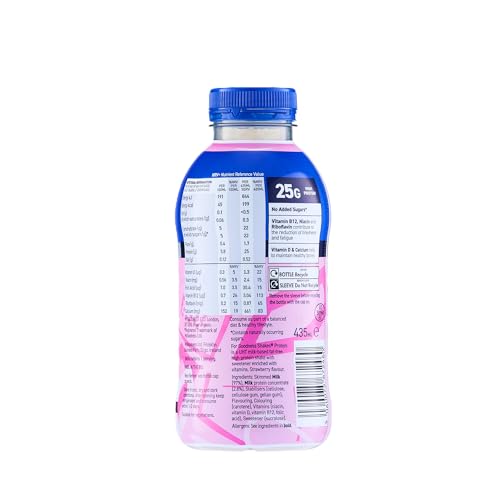 For Goodness Shakes Strawberry Protein Shakes, High Protein Fat-Free Ready-To-Drink, 25g Protein, Vitamin D & B12, No Added Sugar, Low Calorie, Breakfast or Pre & Post Workout, 8 x 435ml - Image 3