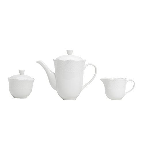 Conjunto 3 Peças para Chá e Café de Porcelana Princess Lyor Branco