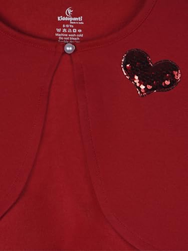 Image of KiddoPanti Girls Fleece Crop Length Shrug | Cotton Poly Fleece Fabric |Sequin Patch on Chest | Front Open Pearl Button Closure | Crop Length, Full Sleeve | Lightweigth & Breathable Girls Shrug