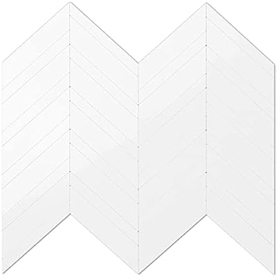 DICOFUN 10-Sheet Polished White Herringbone Peel and Stick Backsplash, Reallistic Ceramic Tile Look PVC Stick on Backsplash for Kitchen and Bathroom