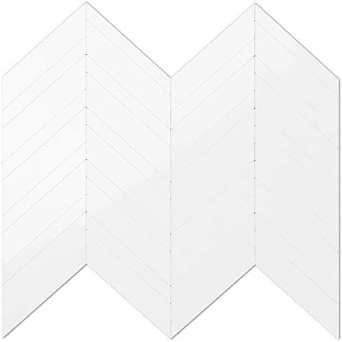DICOFUN Polished White Herringbone Peel and Stick Backsplash, Reallistic Ceramic Tile Look PVC Stick on Backsplash for Kitchen and Bathroom, 1 Sheet
