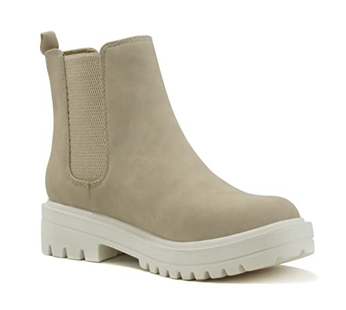 Image of Soda Pilot ~ Women Lug Sole Low Heel Chelsea Fashion Ankle Bootie w /Double Elastic Gore