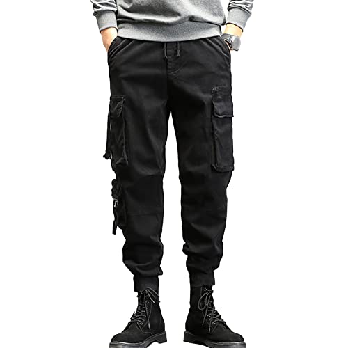 JEsilunmaMY Men's Multi-Pocket Slacks Elastic Waist Casual Loose Cotton Cargo Pants Athletic Workout Running Lounge Pants