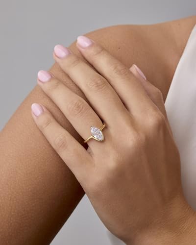 PAVOI 14K Gold Plated Marquise 1.5CT Cubic Zirconia Fake Bridal Engagement Ring for Women - Statement2