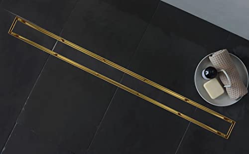 Image of Linear Shower Drain 36 inch, Brushed Gold Floor Drain with Tiled Insert Grate & Hair Strainer, 304 Stainless Steel Bathroom 2-in-1 Tiled in Drain, CUPC Certified (Brushed Gold, 36'')
