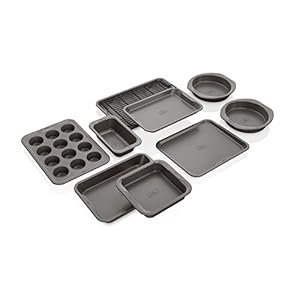 Ninja b39010 foodi neverstick premium 10 piece bakeware sheet set oven safe up to 500f with 2 baking sheets cookie sheet loaf pan muffin pan 4 cake pans coolingroasting rack grey  urban country home decor