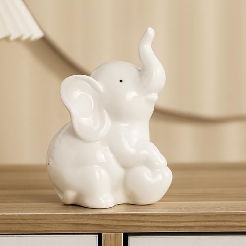 Estatua de elefante blanco en cerámica estilo moderno miniatura 1