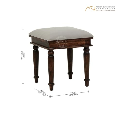 Image of NSH Sheesham Wood Square Top Seating Stool with Cushion | Elegant & Premium Handcrafted Side Table | Multipurpose Footrest, Portable Stool for Living, Bedroom & Lounge | Teak Finish, 1 Wooden Stool