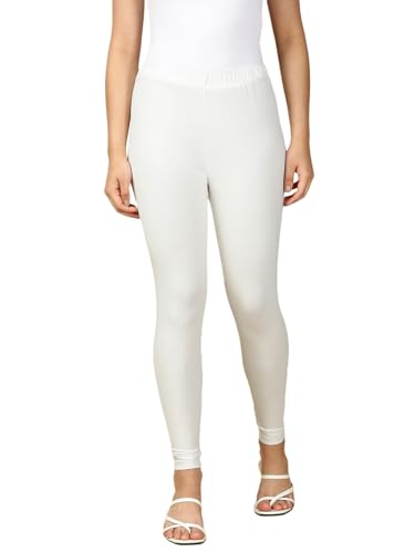 Image of PYNK Solid Premium Cotton Lycra Ankle Length Leggings for Women| Regular Fit Elastic Waist Ankle Length /Cropped Length Leggings for Women |Leggings Women Ankle Length | Free Size