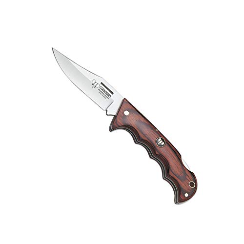 Cudeman Navaja 333-R hoja de acero ACX-380 de 8 cm y empuñadura de estamina roja pulida de 10,5 cm para caza, pesca, supervivencia y bushcraft + Portabotellas regalo