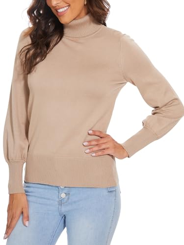 Image of Spicy Sandia Women's Turtleneck Sweaters Pullover Knit Tops | Lantern Sleeve, Basic, 2026 Fall Winter Trendy